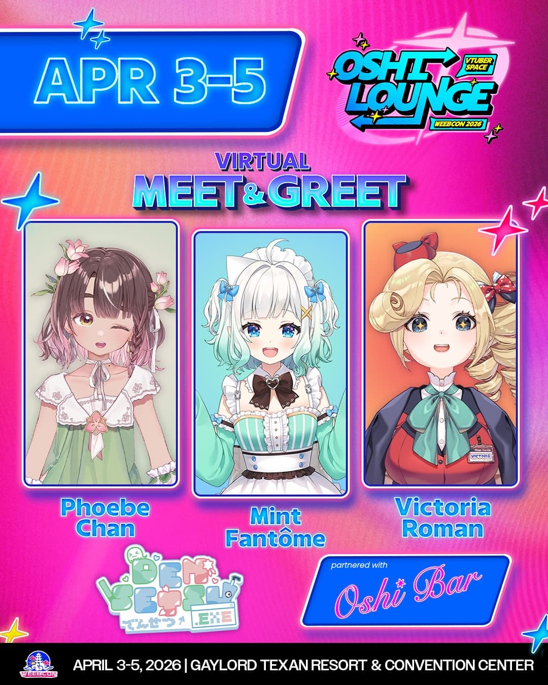 ✨OSHI LOUNGE✨

ANOTHER ONE THANK YOU- here comes another round of VTuber talents brought to our show by @theoshibar ! 

Don’t look now but its almost time to step out of the chat and into the IRL experience at-

⛅️WeebCon 2026 ⛅️