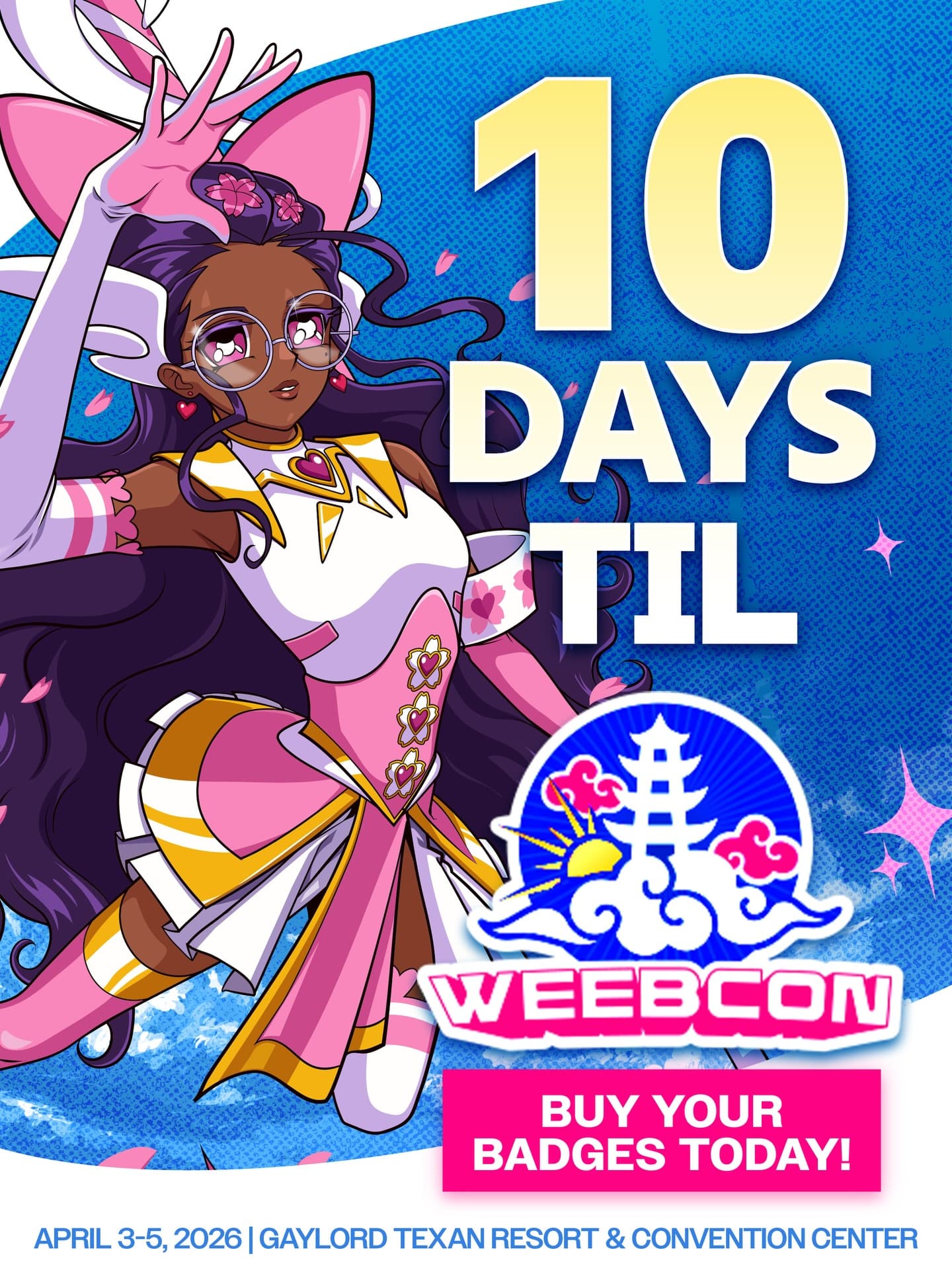 ⏰COUNTDOWN⏰

Only 10 Days remaining until WeebCon 2026! 🤯 

Be sure secure your ticket to the Texas’s most anticipated Anime Convention! 
Just like that it’s here, what days are you going to be in attendance at- 

⛅️WeebCon 2026⛅️