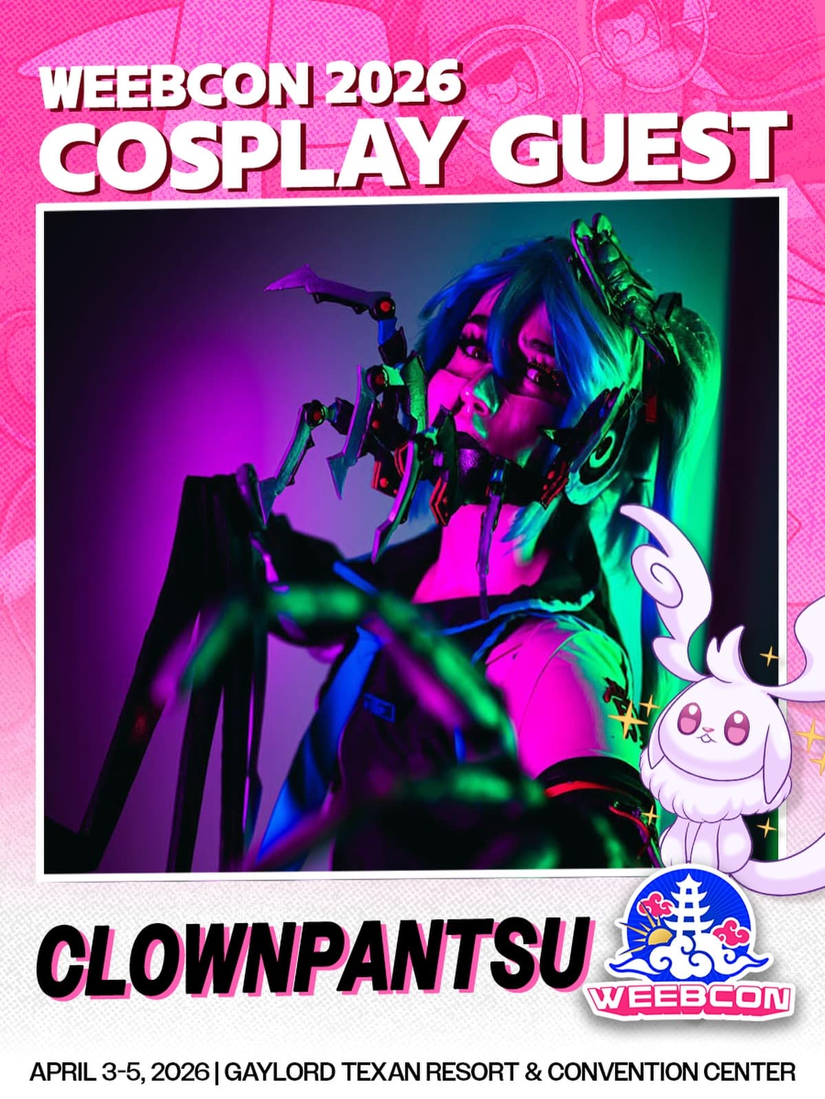 🗣️ COSPLAY RED CARPET 🗣️
We are entering into the Miku-verse as we welcome our next Cosplay Guest:
🌸 Shoujo Faction Member | Clownpantsu | @clownpantsu
What do you get when you mix whimsy, memes, and determination? Clownpantsu! Primarily known for Hatsume Miku parodies and their obsession with magical girls, Clownpantsu uses sewing, art, streaming, and cosplay to bring the weeb community together.
Cosplay Repair Room, Cosplay sets, Cosplay Meet Ups, Cosplay Competitions, and more. We are locking in the final details to make everything perfect for-
⛅️ WeebCon 2026 ⛅️