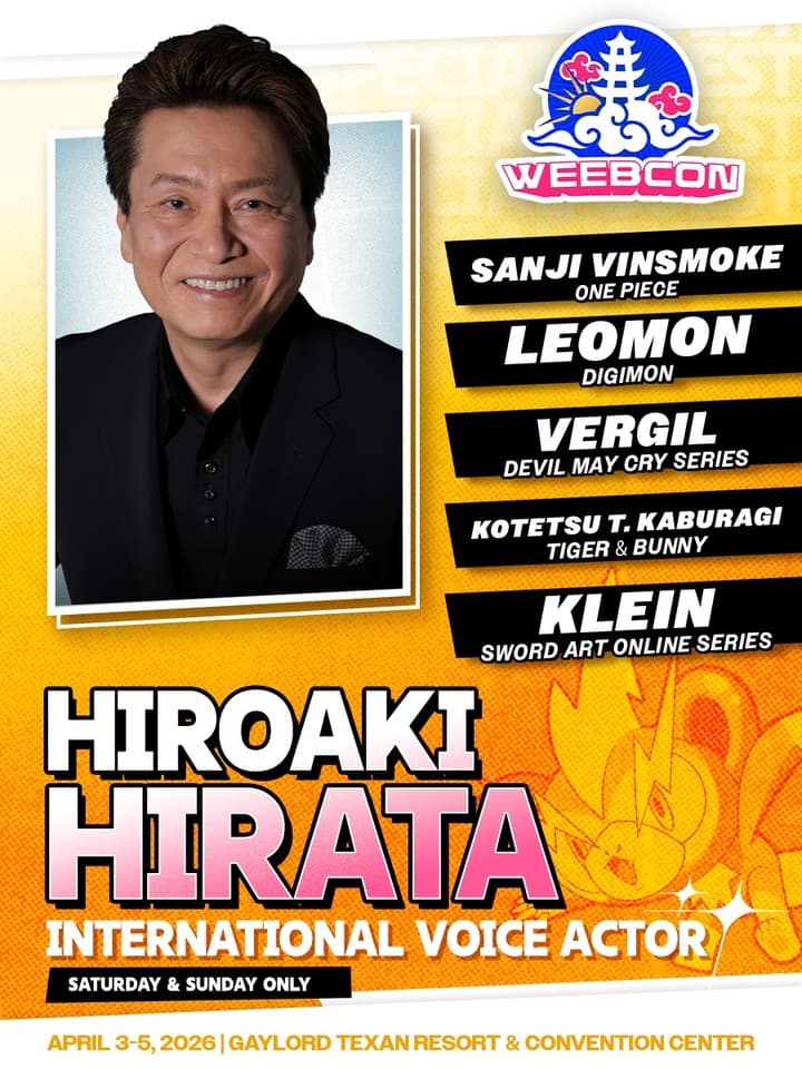 ⭐️ INTERNATIONAL VOICE ACTOR ⭐️
We are beyond excited to welcome the incredible Hiroaki Hirata to our show this April 3rd-5th!
Hirata-san is celebrated worldwide as the voice of Sanji Vinsmoke, bringing the beloved curly-browed cook to life with charm, passion, and unforgettable flair. Fans also know him as Kotetsu T. Kaburagi in Tiger & Bunny, Klein in Sword Art Online, Vergil from Devil May Cry, and for countless other standout roles across anime and gaming.
His performances have left a lasting impression on audiences around the globe and we are happy to announce he will be in appearance both Saturday & Sunday.
Don't look now but there are only so many sleeps til we are off to find the treasure in the heart of -
⛅️ WeebCon 2026 ⛅️